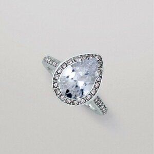 Clear Teardrop CZ Halo Cocktail Ring